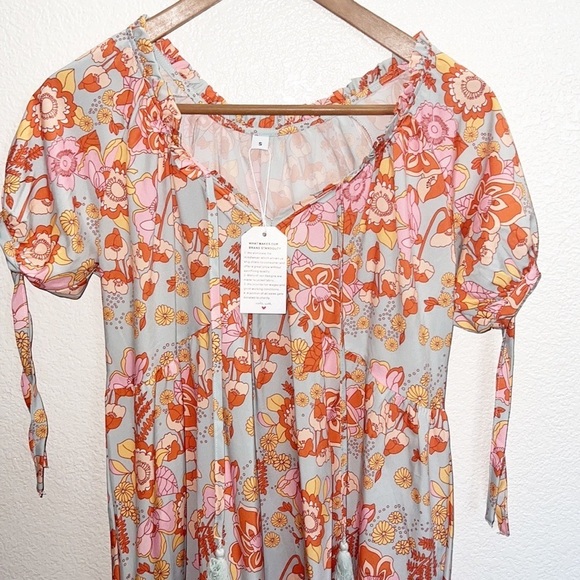 Unbranded Beautiful Short Sleeve Floral Boho Flowy Summer Dress NEW - Picture 2 of 9